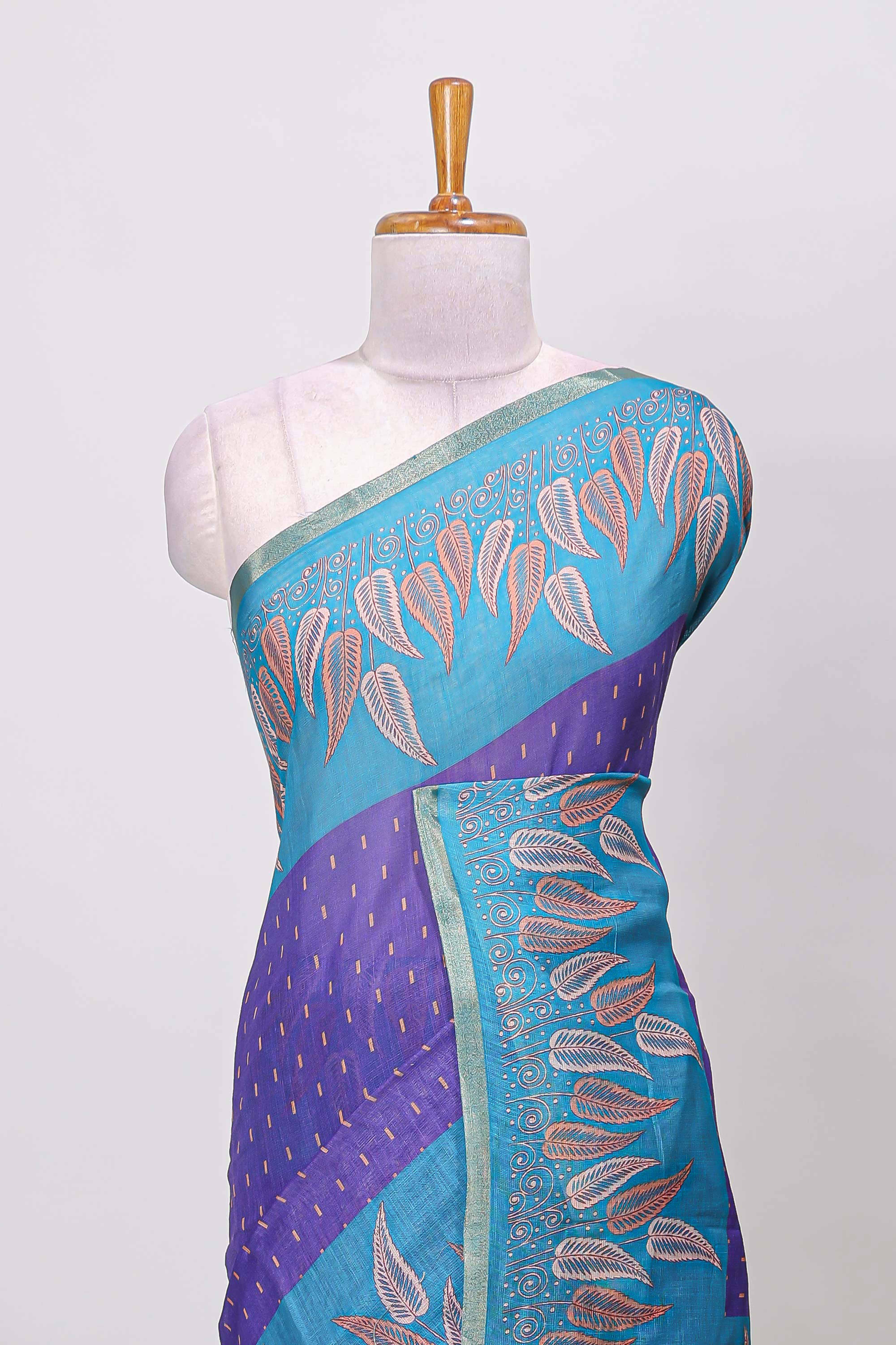 Blue linen cotton butta saree