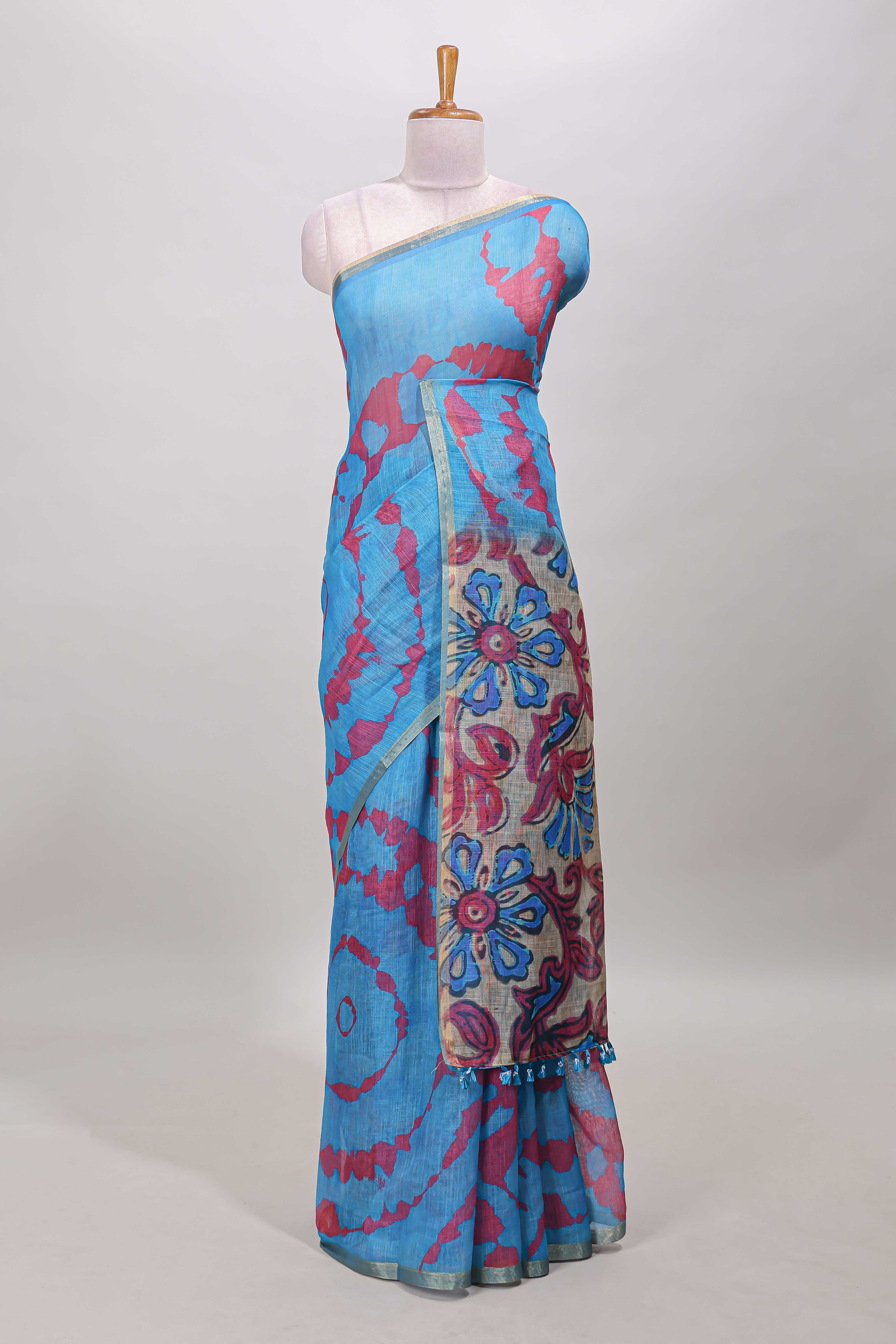 Blue linen cotton saree