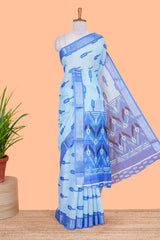 Blue linen cotton saree design