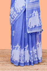 Blue linen cotton saree lightweight design