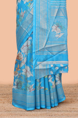 Blue moss chiffon zari pallu saree