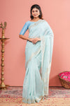 Blue munga cotton floral saree
