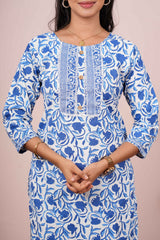 Blue neckline design ethnic suit