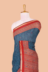 Blue peacock print chanderi saree