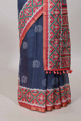 Blue printed blouse saree