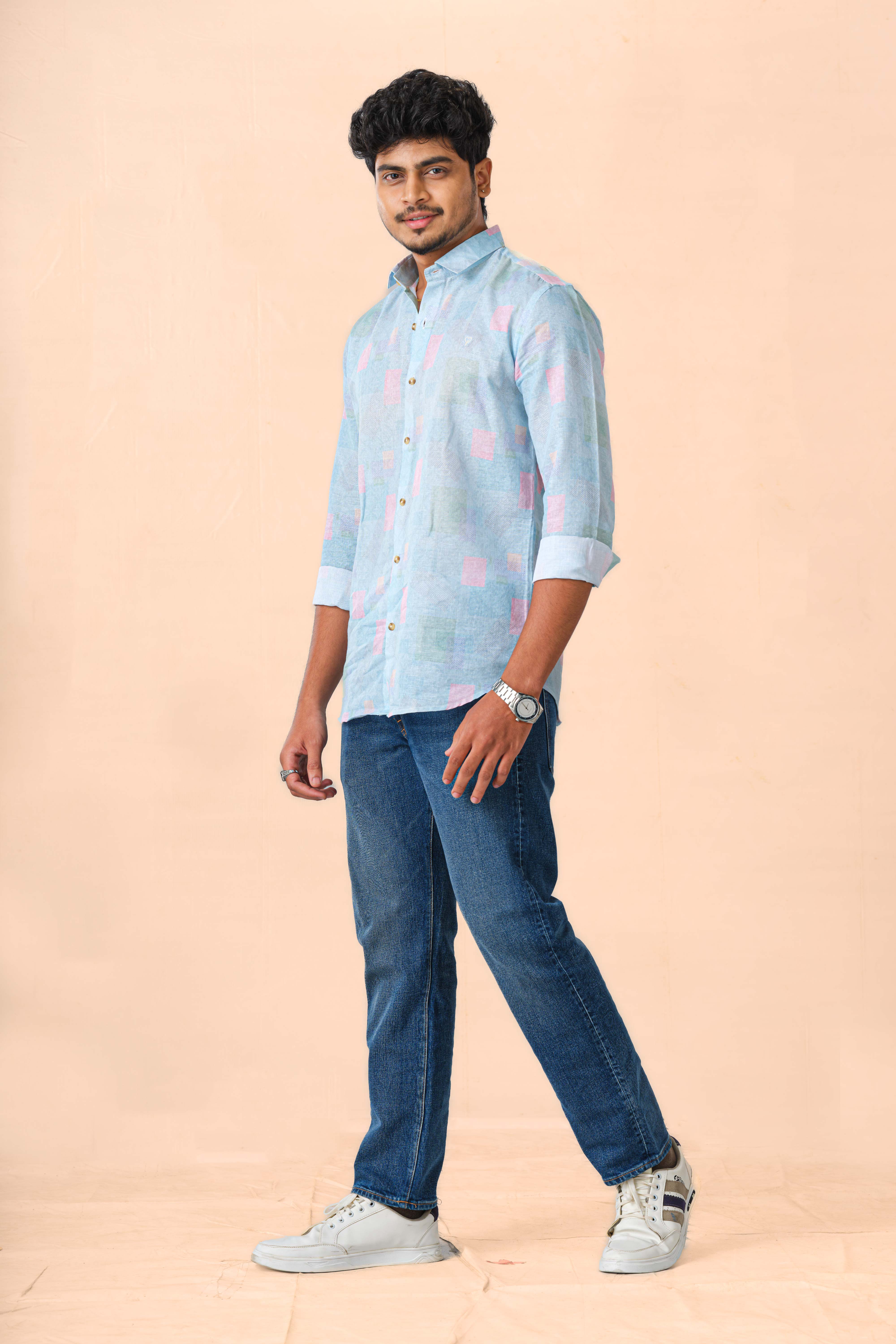 Blue printed casual shirt