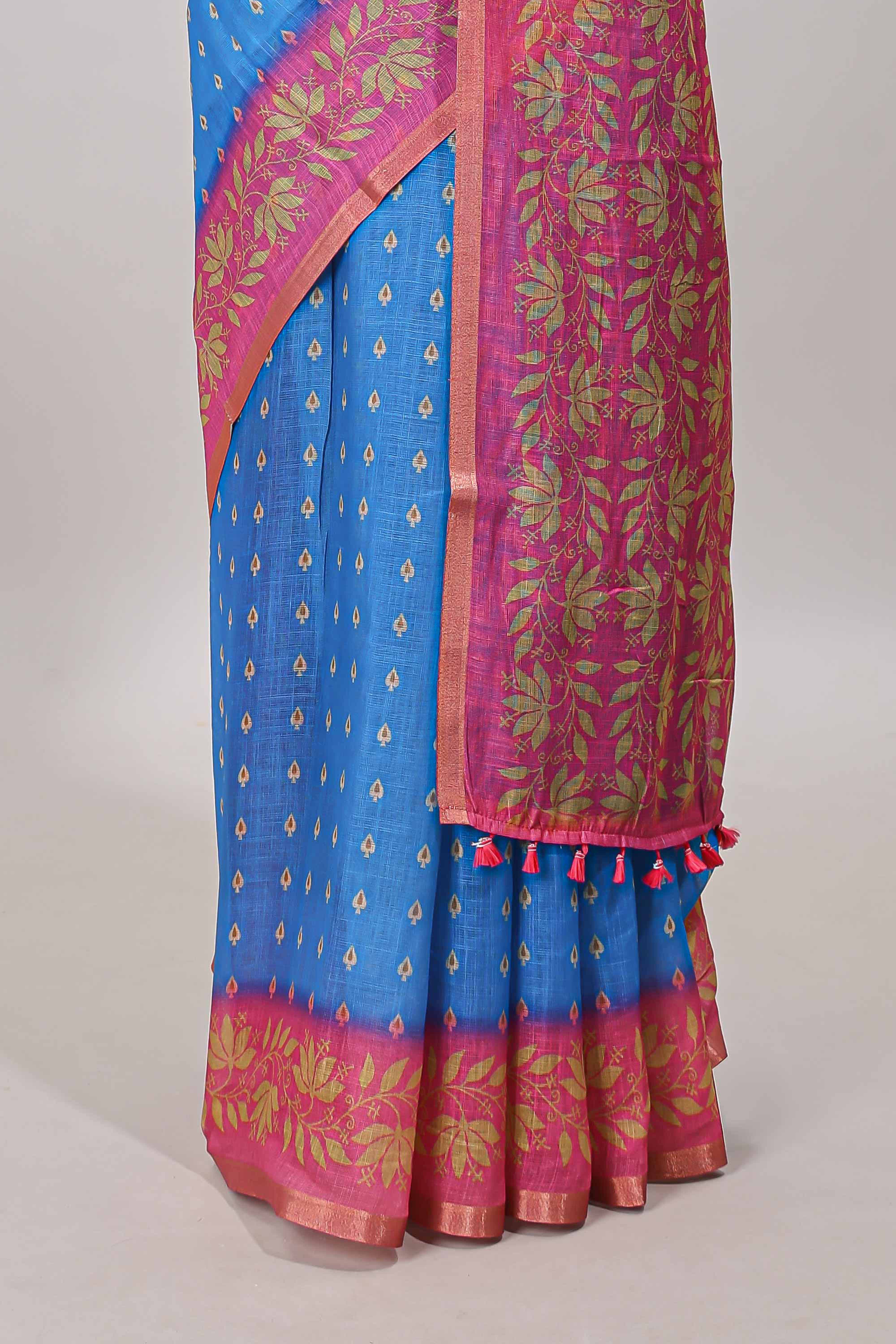 Blue printed pallu saree