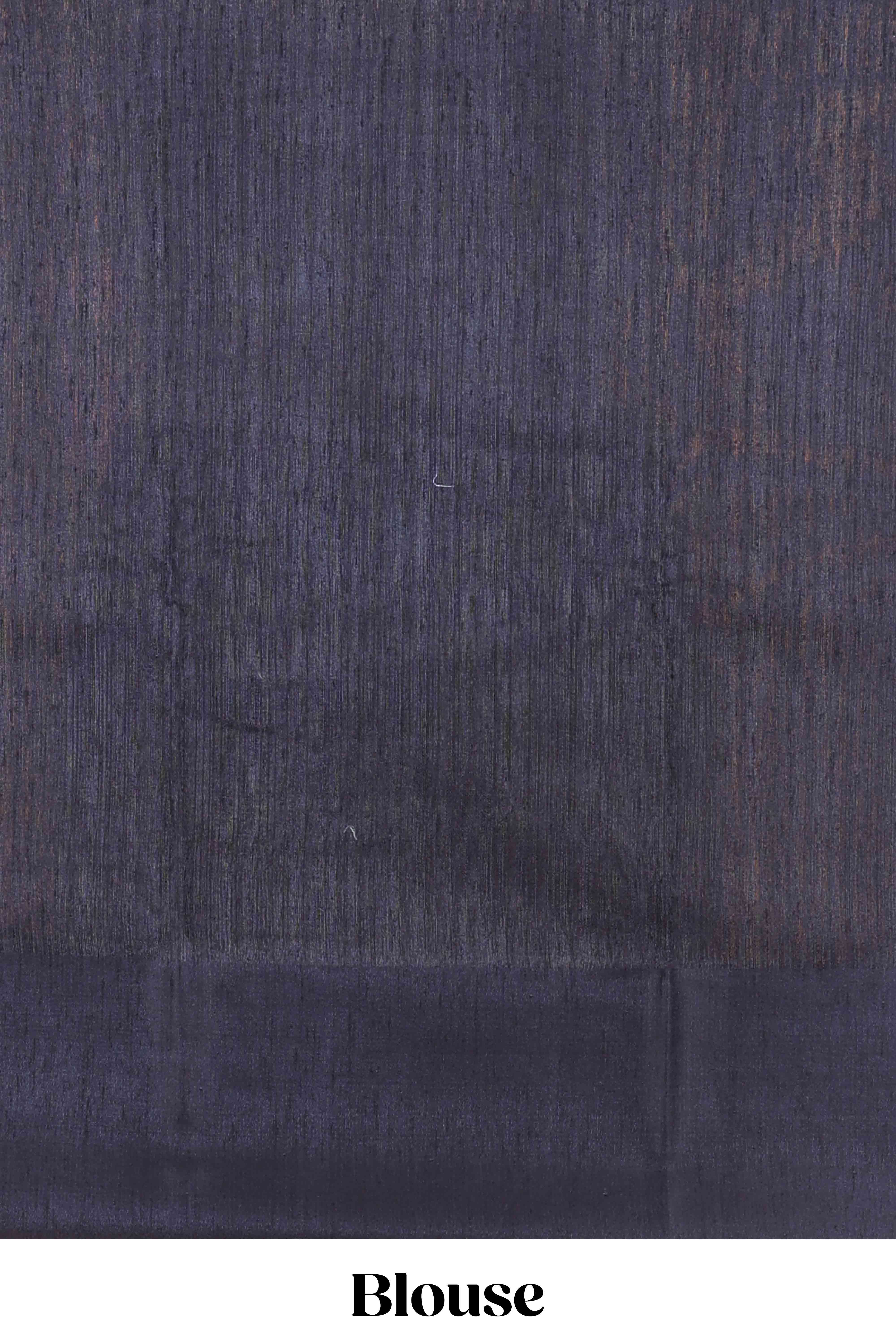 Blue printed woven linen saree