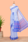 Blue pure linen cotton saree