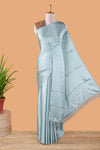 Blue satin georgette crush saree