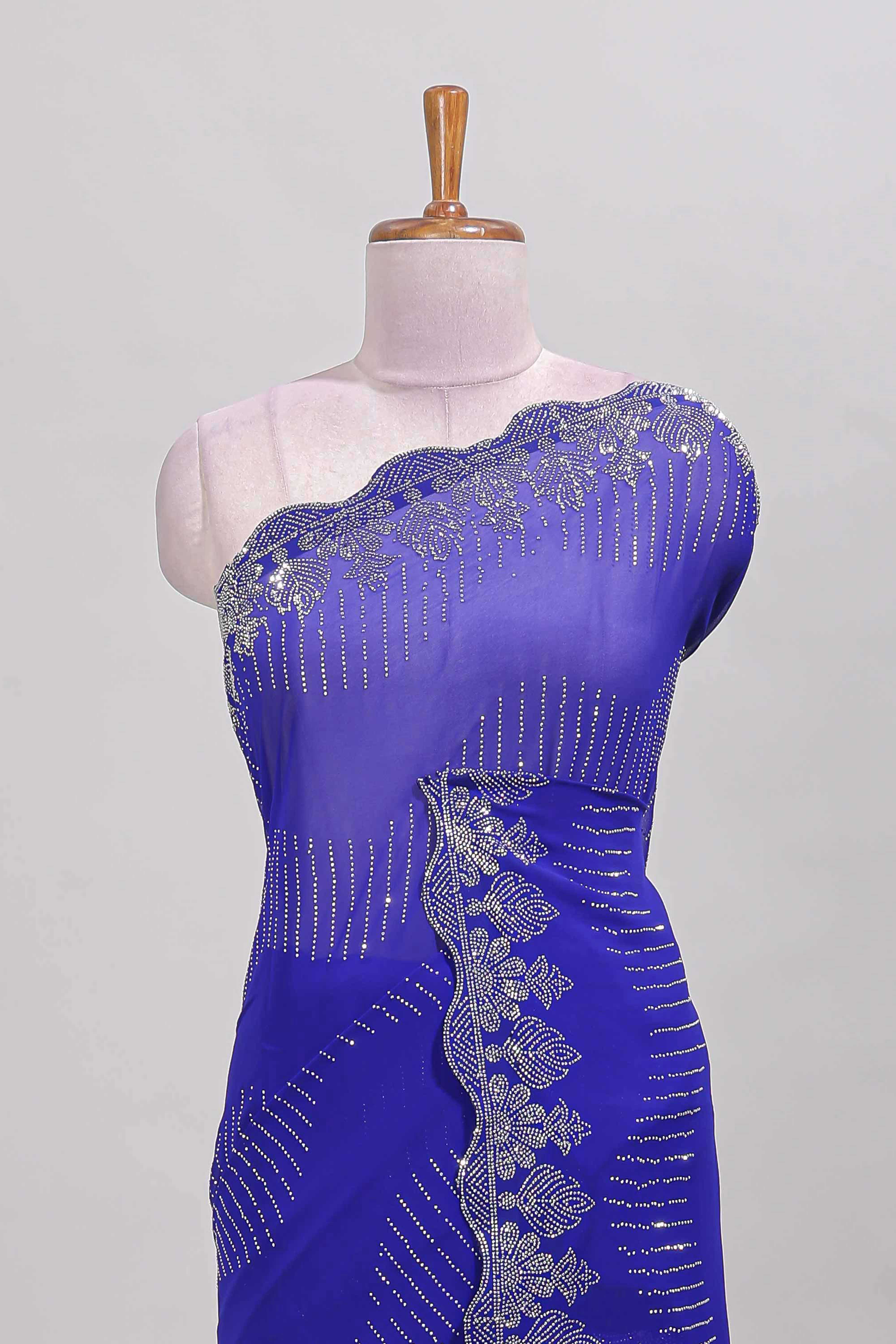 Blue scallop floral saree
