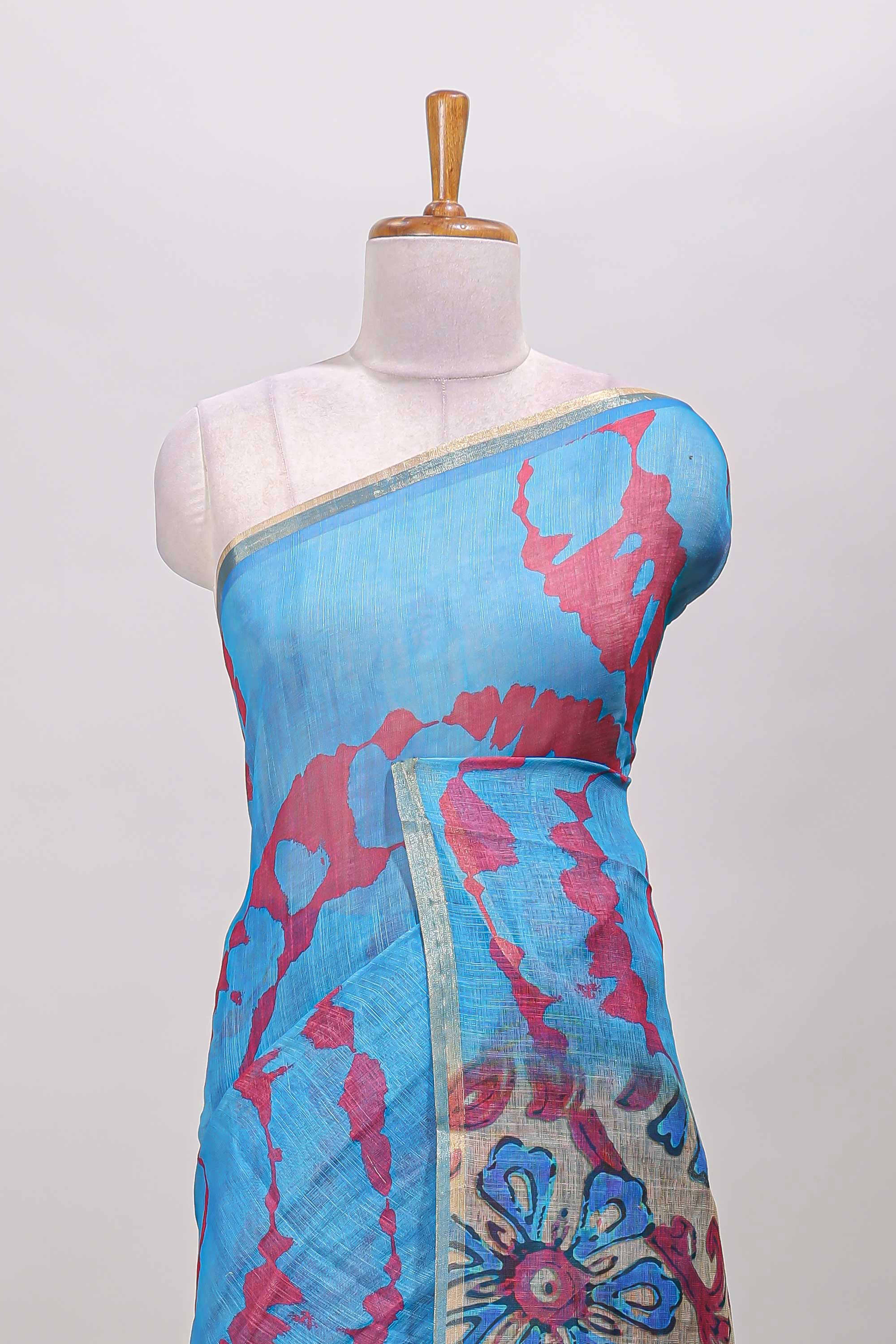 Blue self zari border