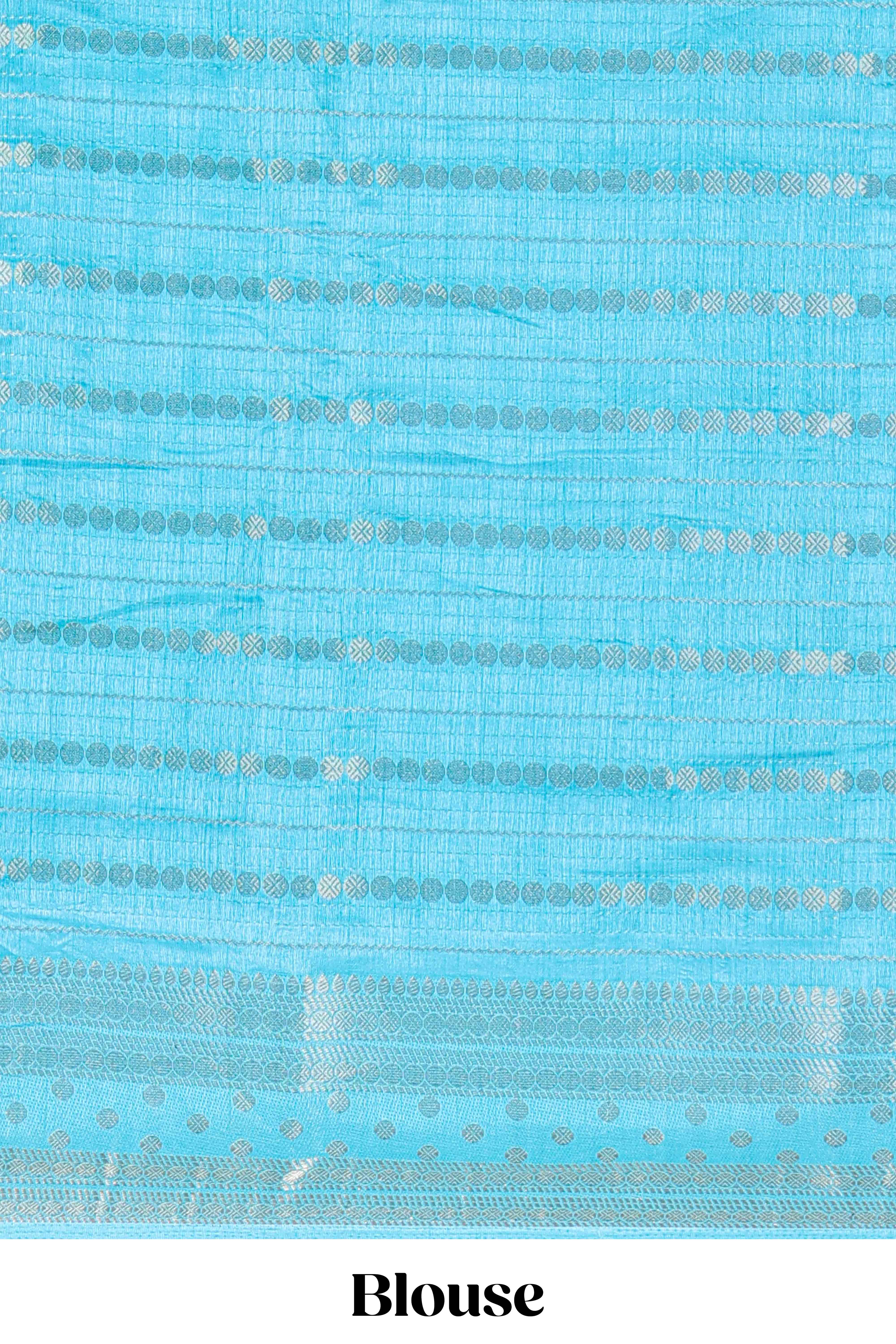 Blue semi raw silk traditional saree