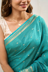 Blue silk zari border saree