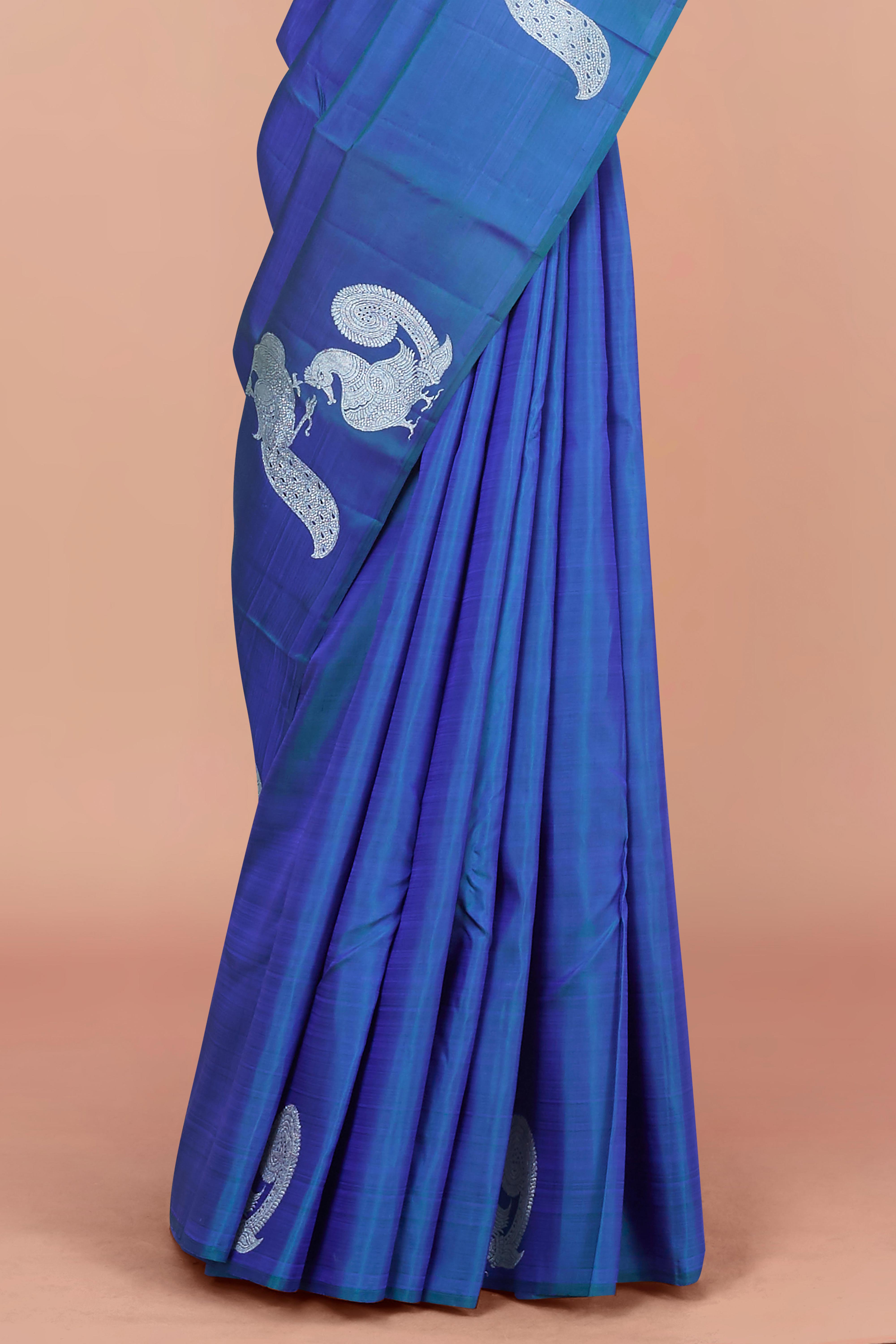 Blue silver butta silk saree