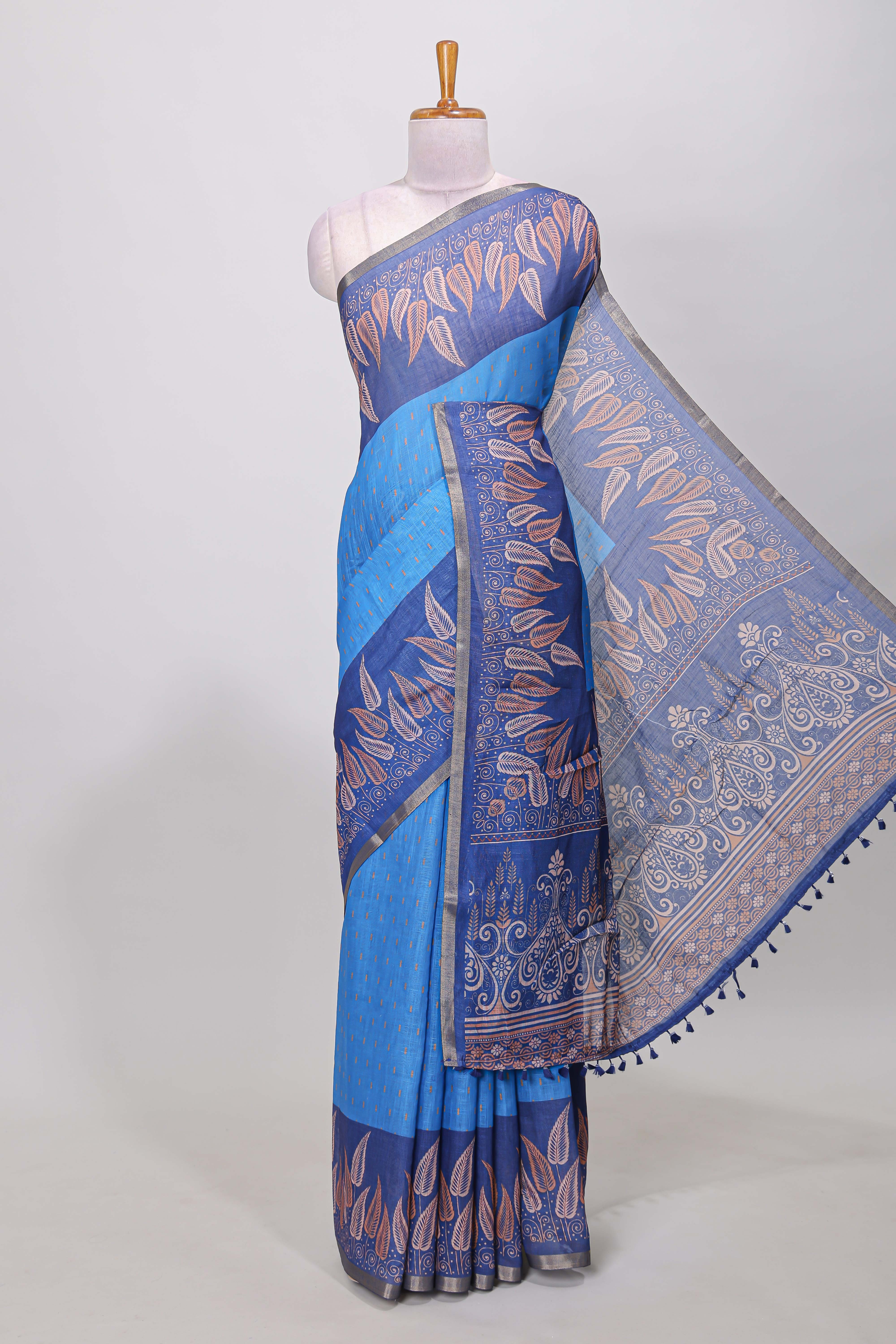 Blue thread butta linen saree