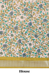 Blue traditional linen cotton saree