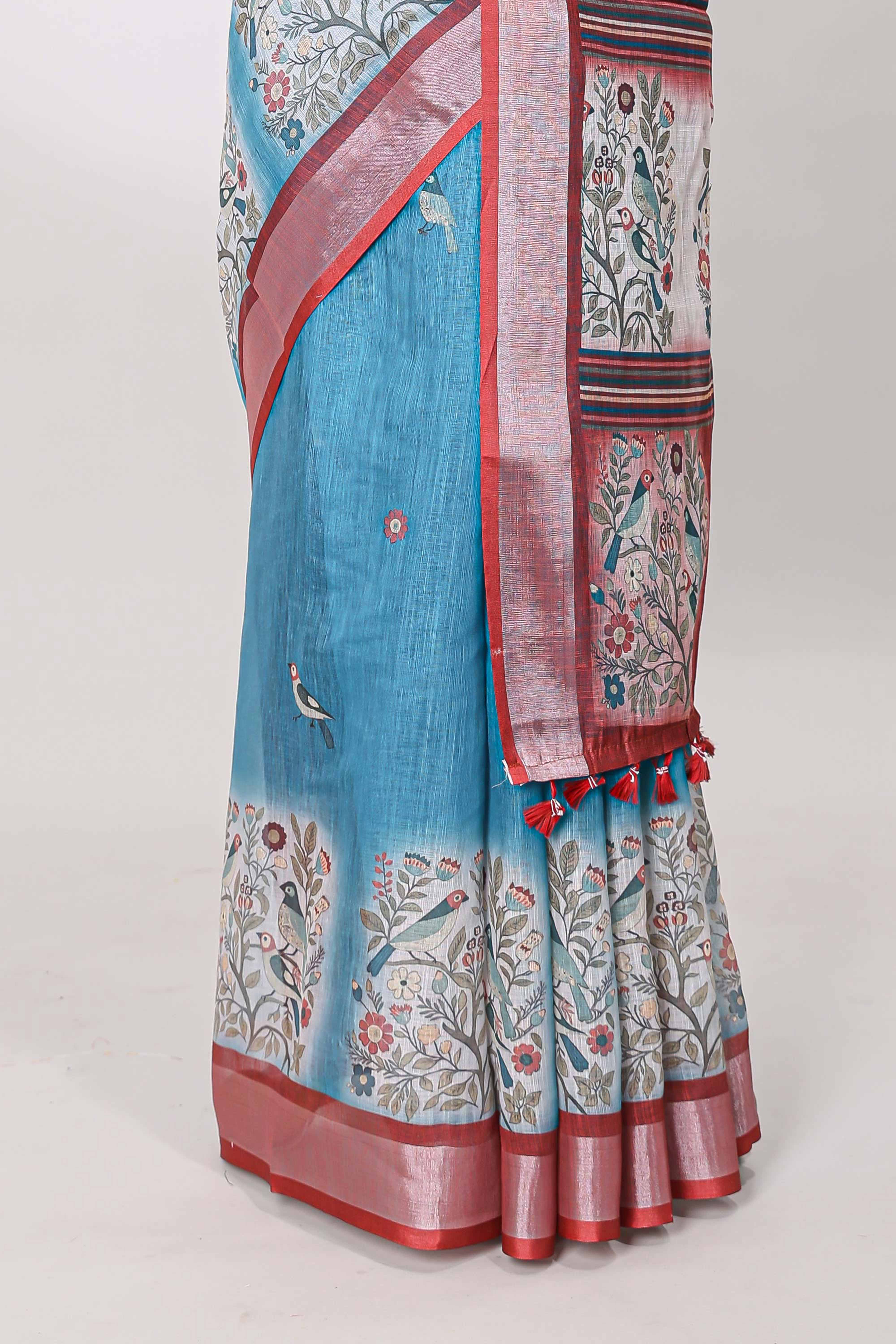 Blue woven floral drape