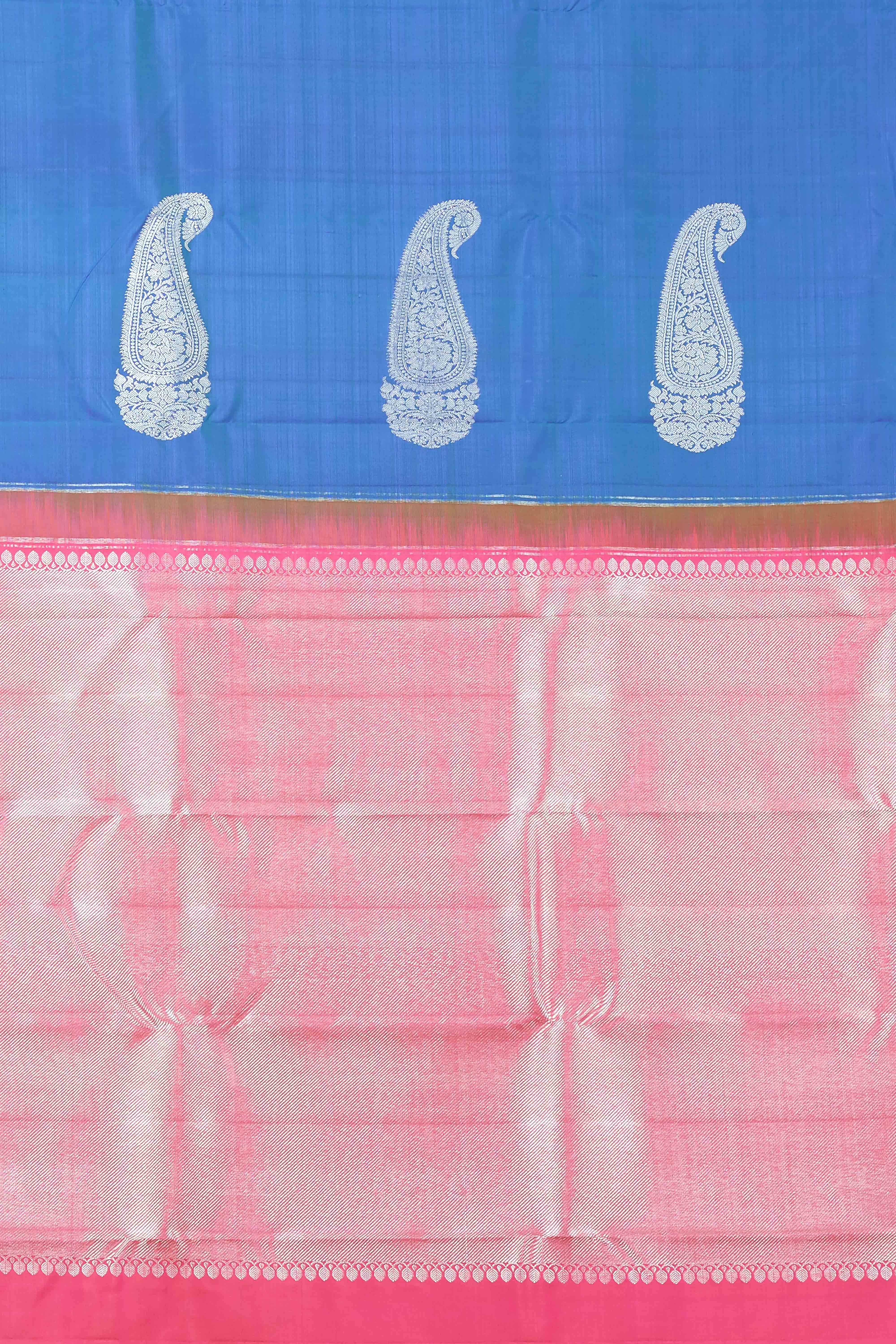 Borderless blue pure silk saree