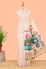 Borderless cream munga cotton saree