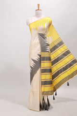 Borderless sandal semi soft silk ikkat pattern saree