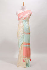 Borderless sandal semi soft silk striped texture saree