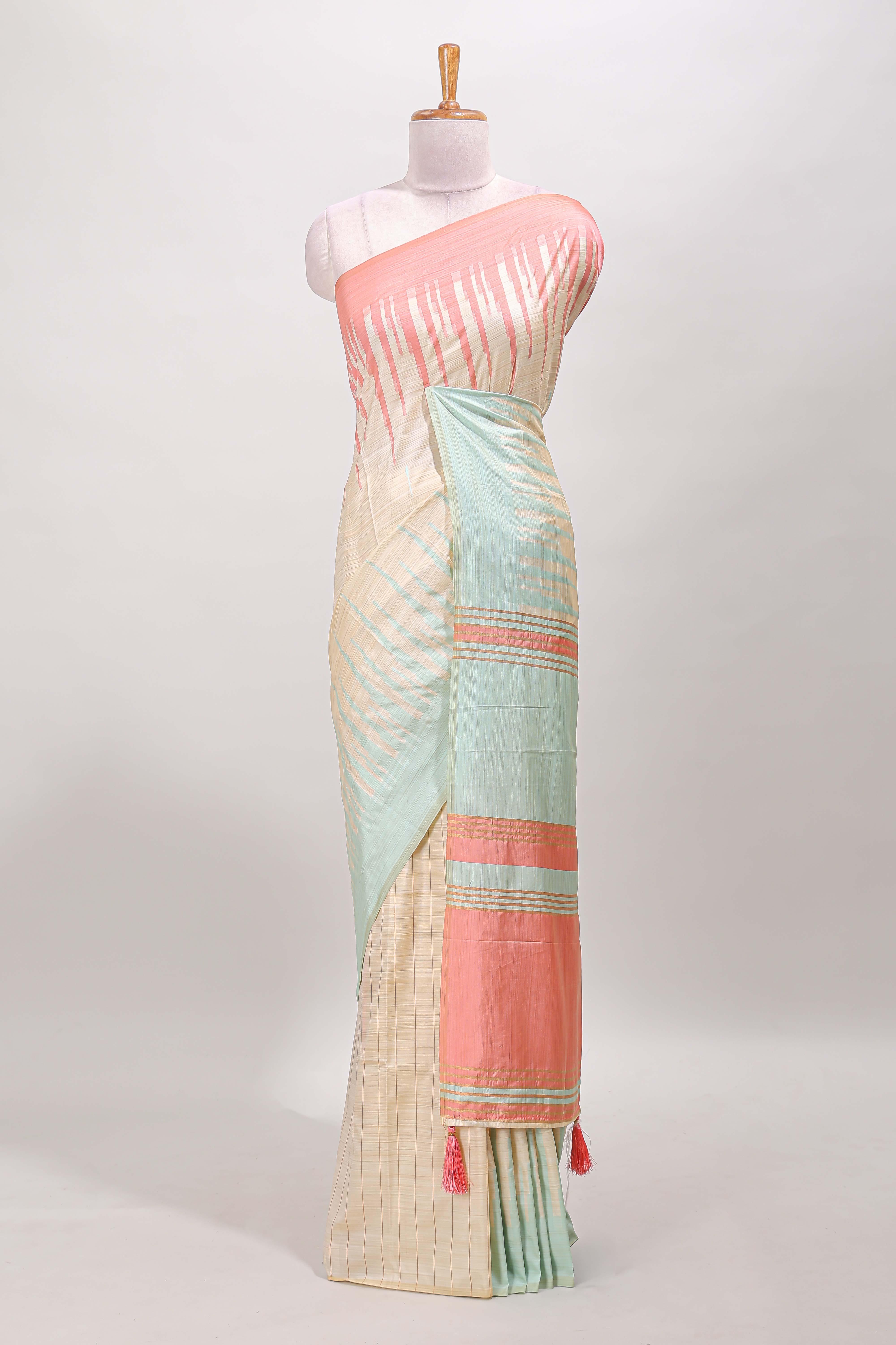 Borderless sandal semi soft silk striped texture saree