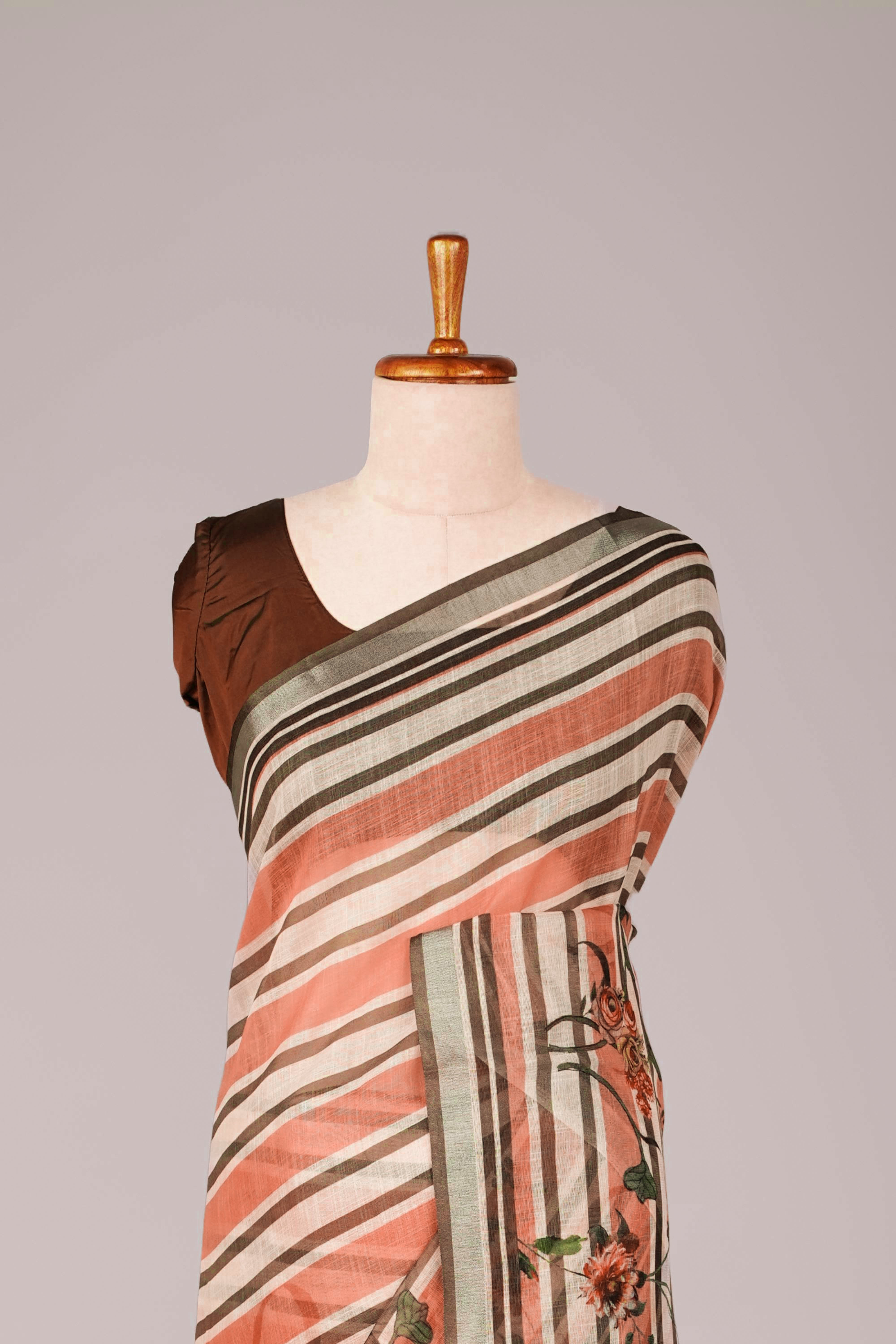 Brown Dual tone linen saree