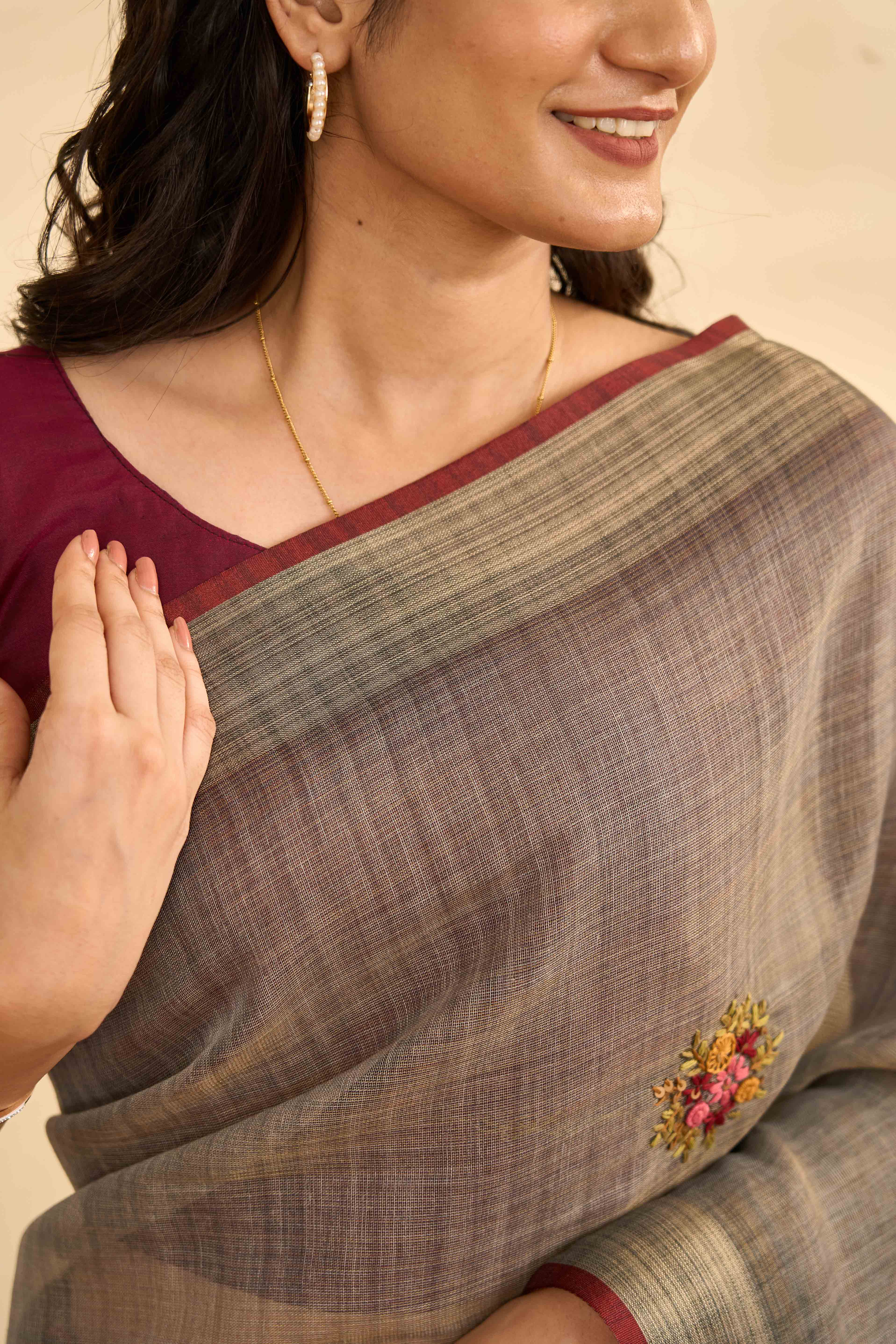 Brown casual linen saree