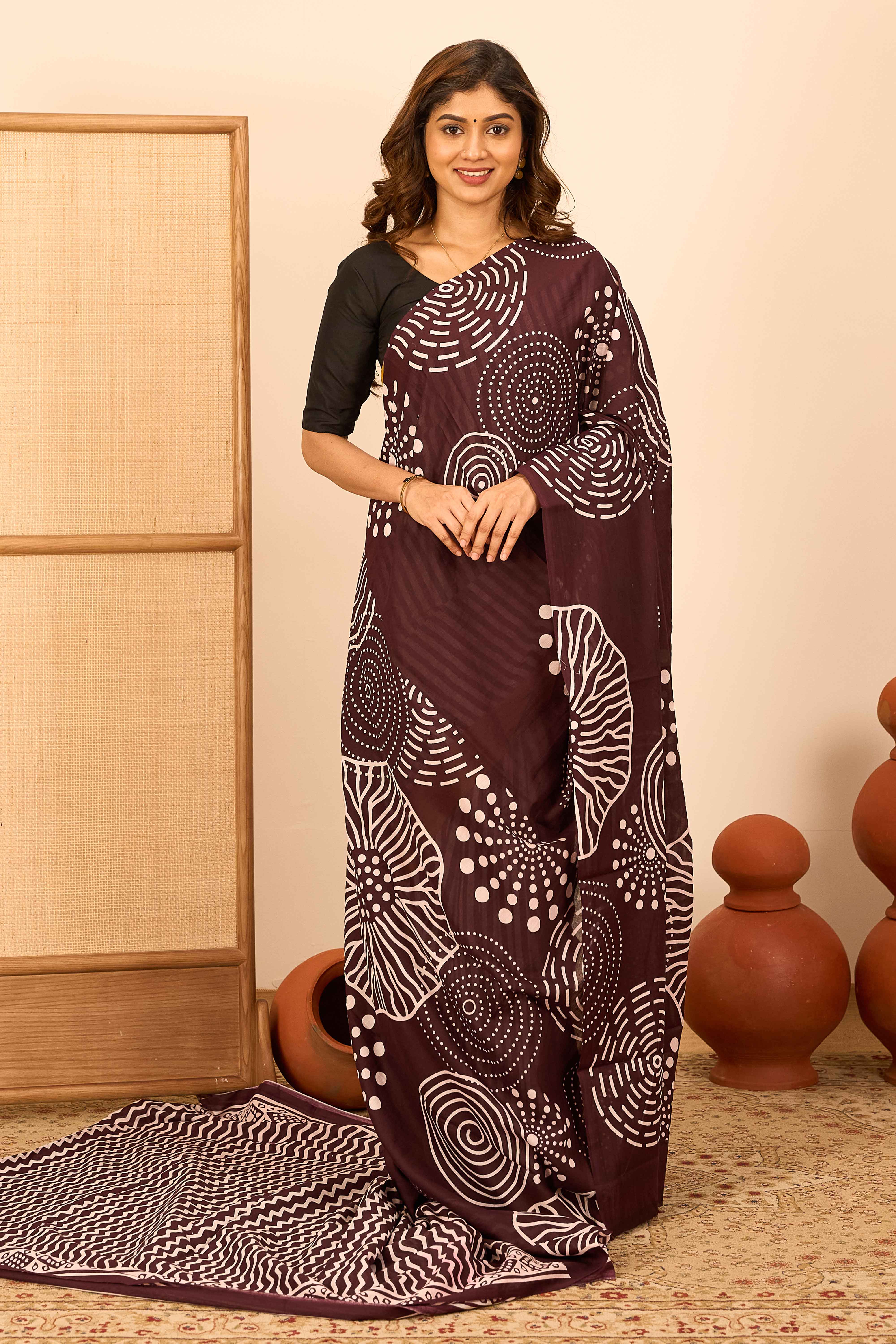 Brown cotton saree style