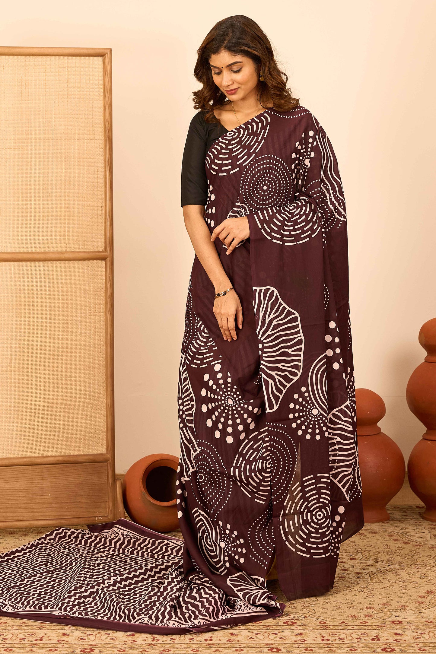 Brown pure cotton saree