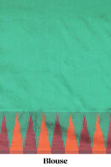 Orange plain poly cotton saree with contrast pallu and geometric border