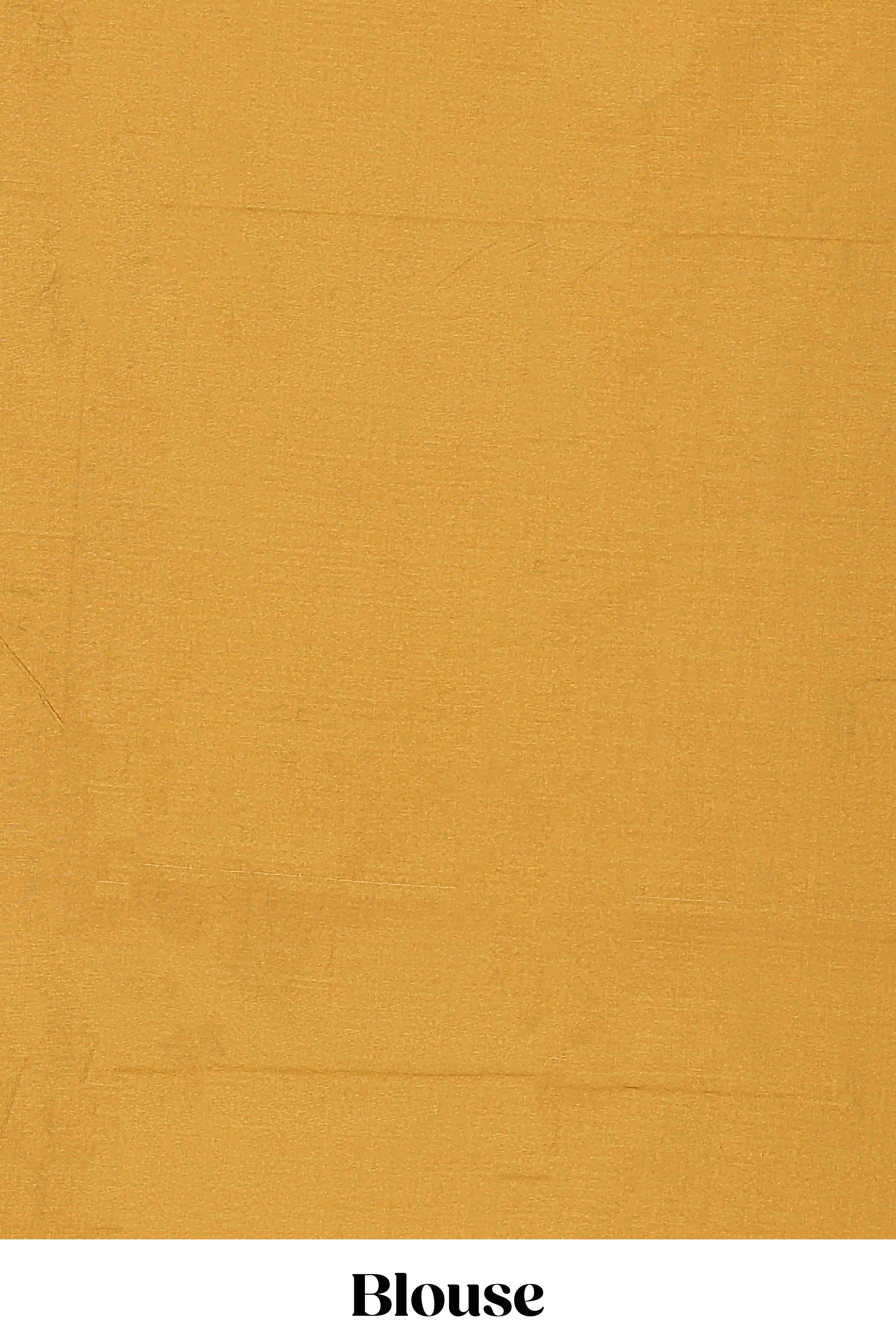 Mustard floral motifs poly cotton saree with self border and pallu