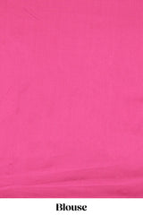 Pink floral motifs poly cotton saree with self border and pallu