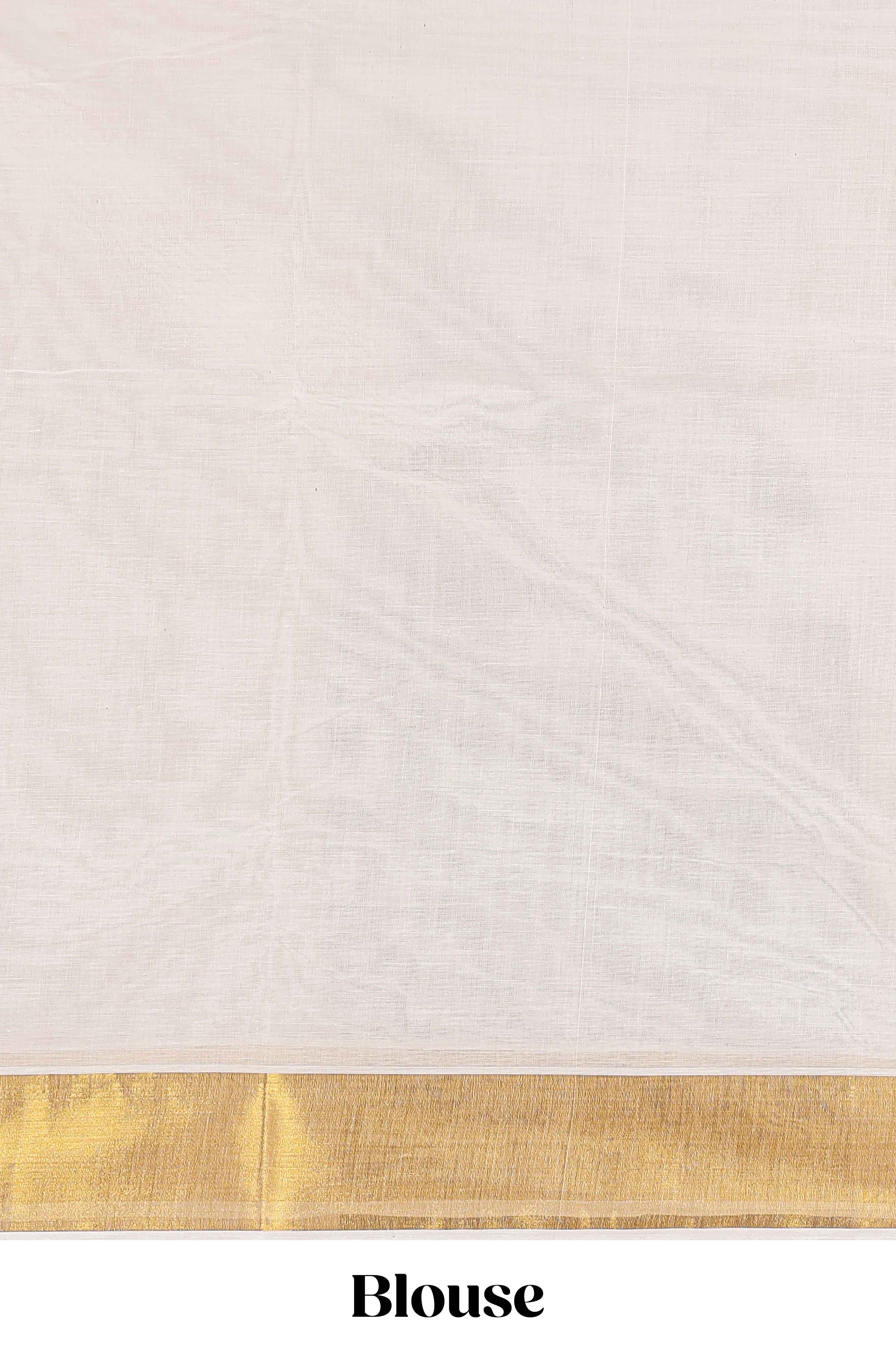 Cream kerala Cotton Saree featuring a full plain body complemented by a rich gold jari border