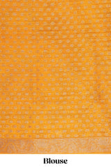 Orange and black tie and dye jute cotton saree with self zari border and blouse