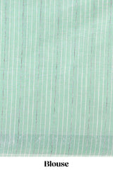 Pista green floral design jute cotton saree with self striped zari border and blouse