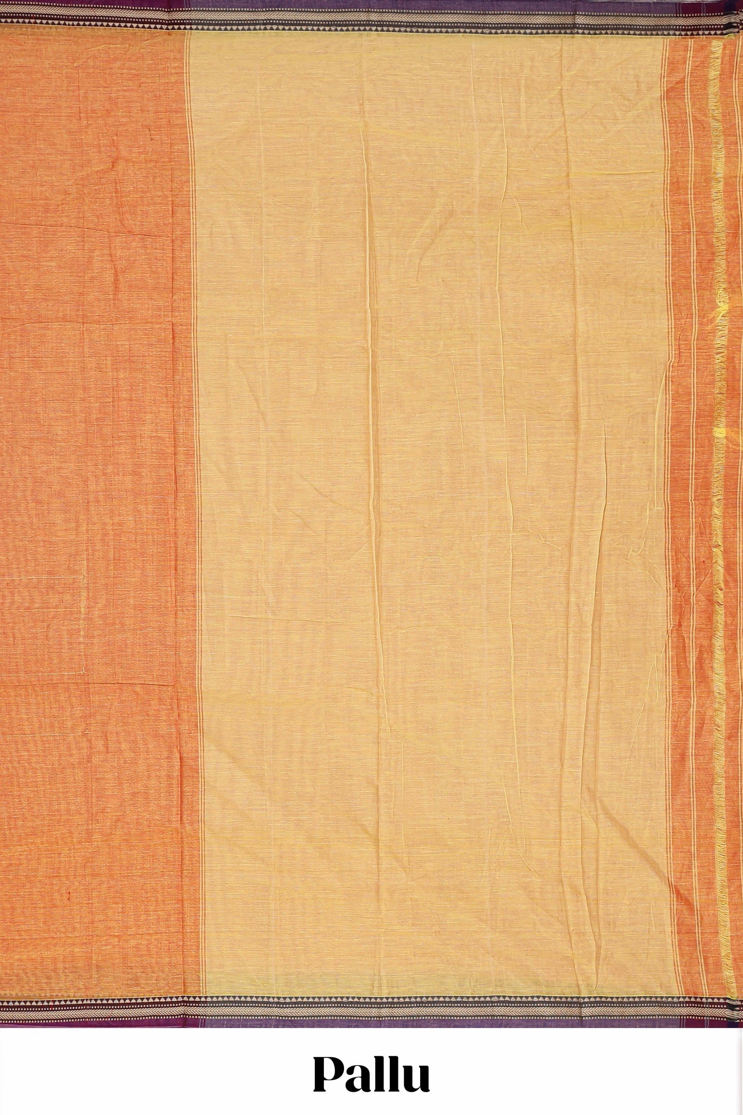 Orange plain narayanapet cotton saree with contrast border and striped pallu