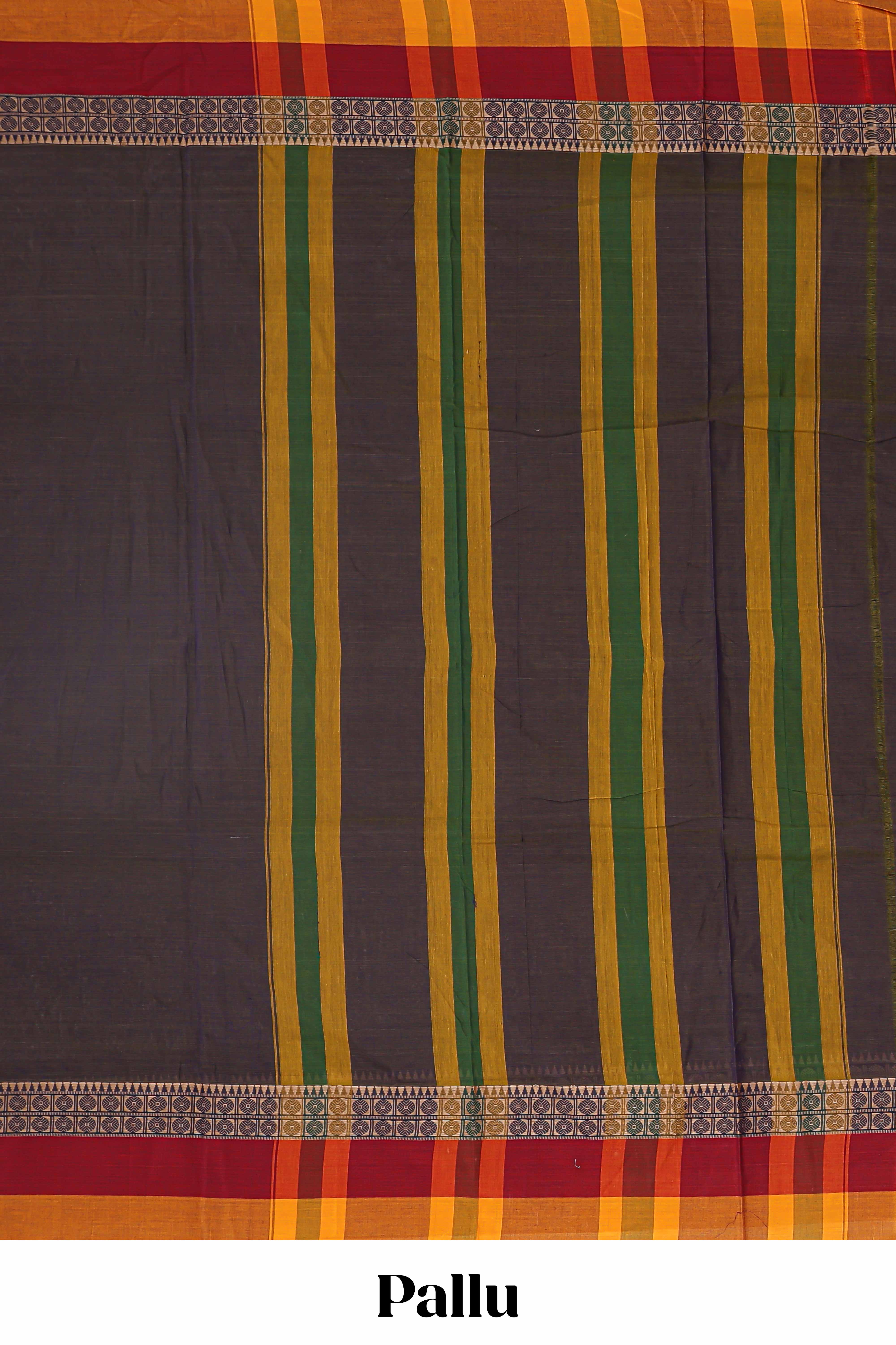 Black plain narayanapet cotton saree with contrast border and striped pallu