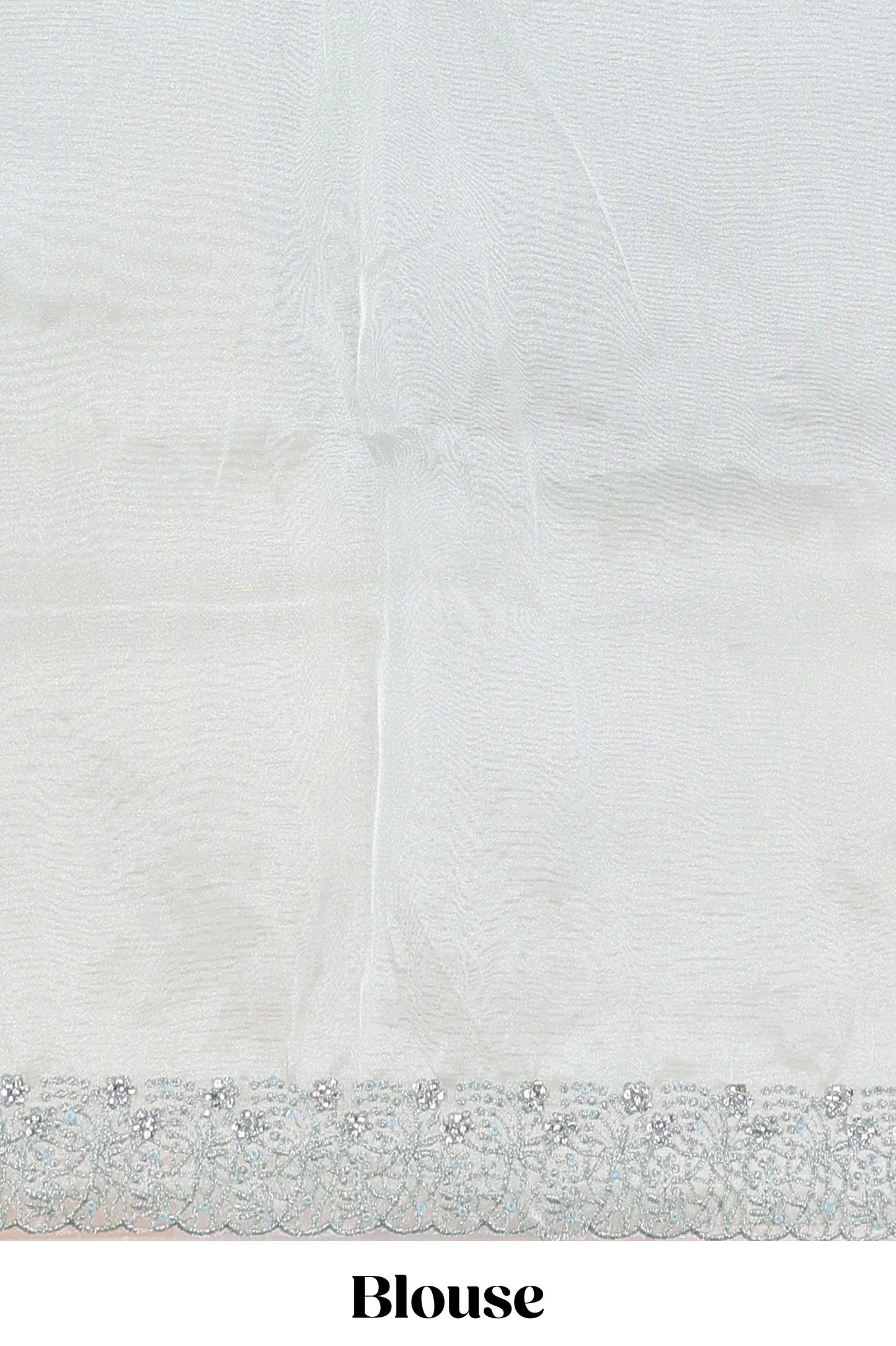 Green organza crush saree with floral embroidery and stone work