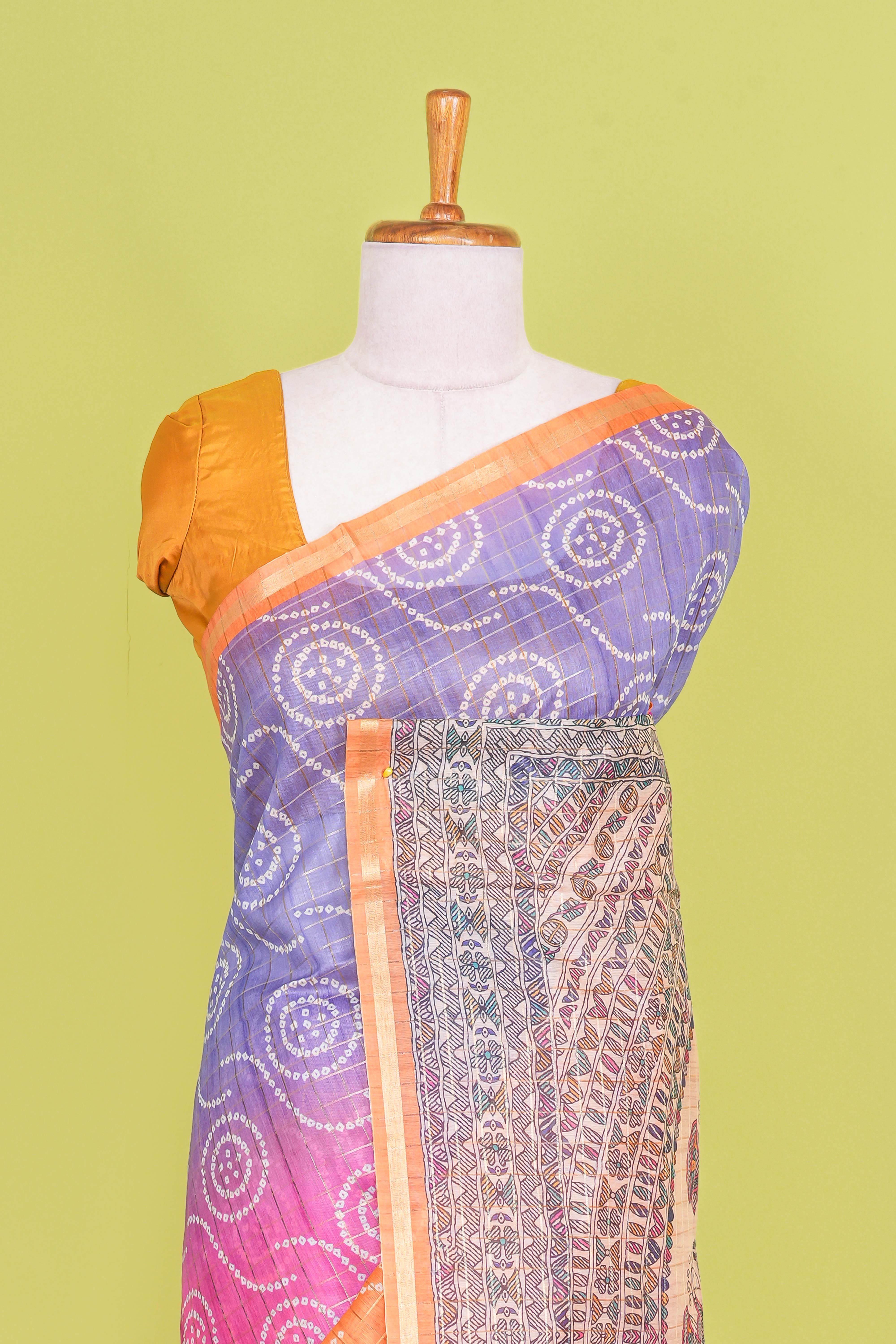 Chanderi cotton saree with Madhubani print pallu