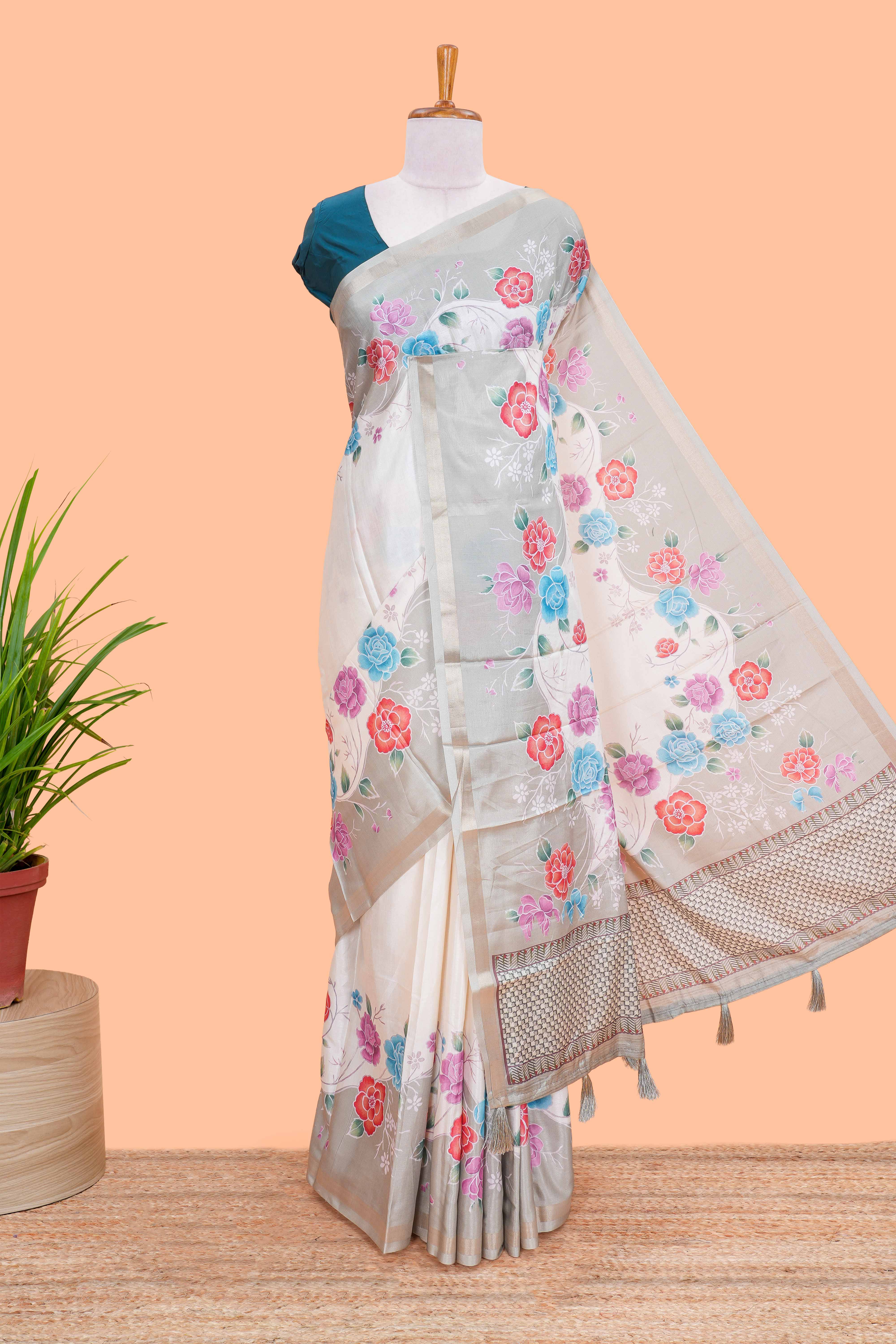 Cream art tussar weave