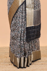 Cream checked pattern chanderi saree