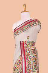 Cream geometric design chanderi saree