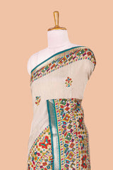 Cream geometric design chanderi sarees