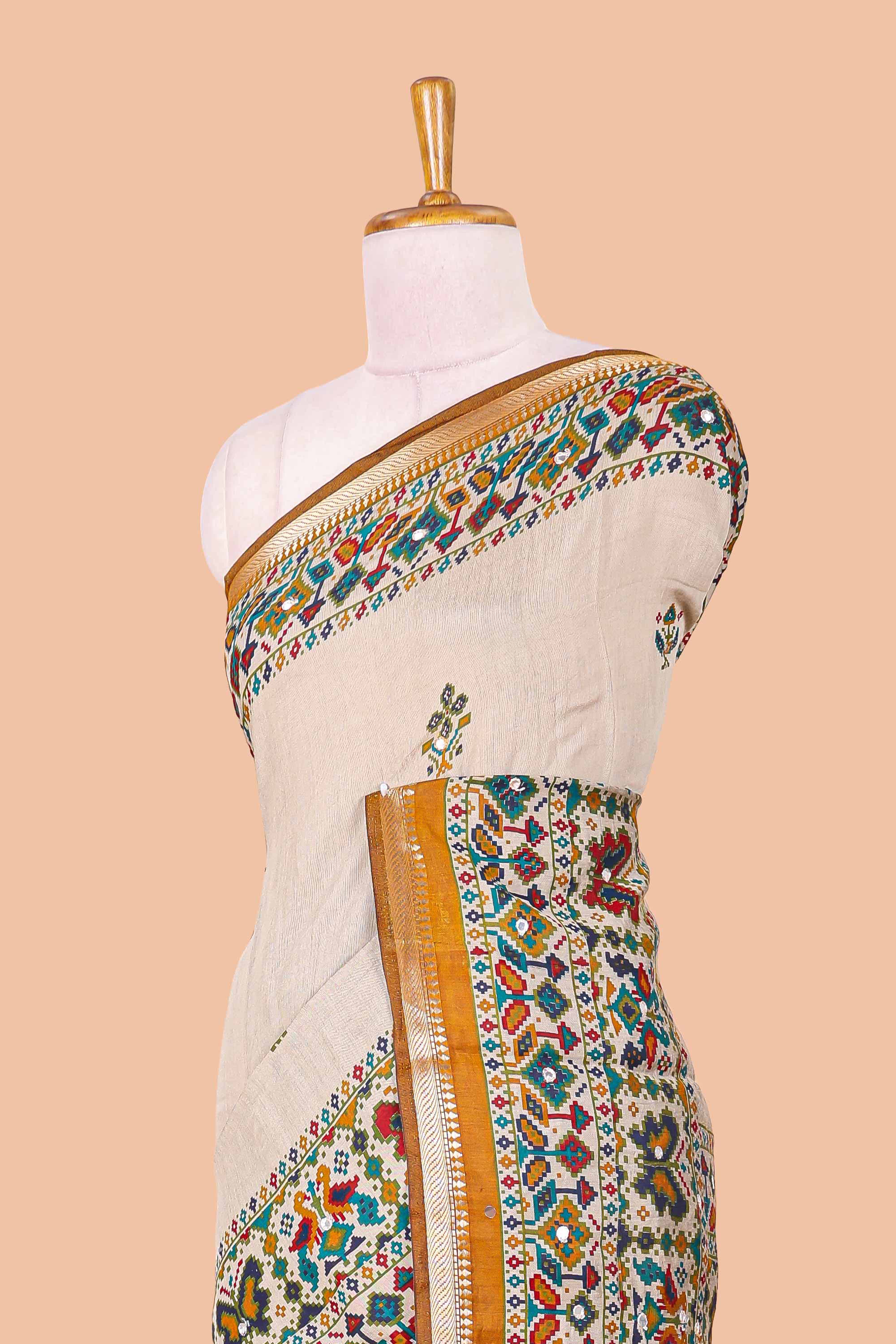 Cream geometric designs chanderi sarees