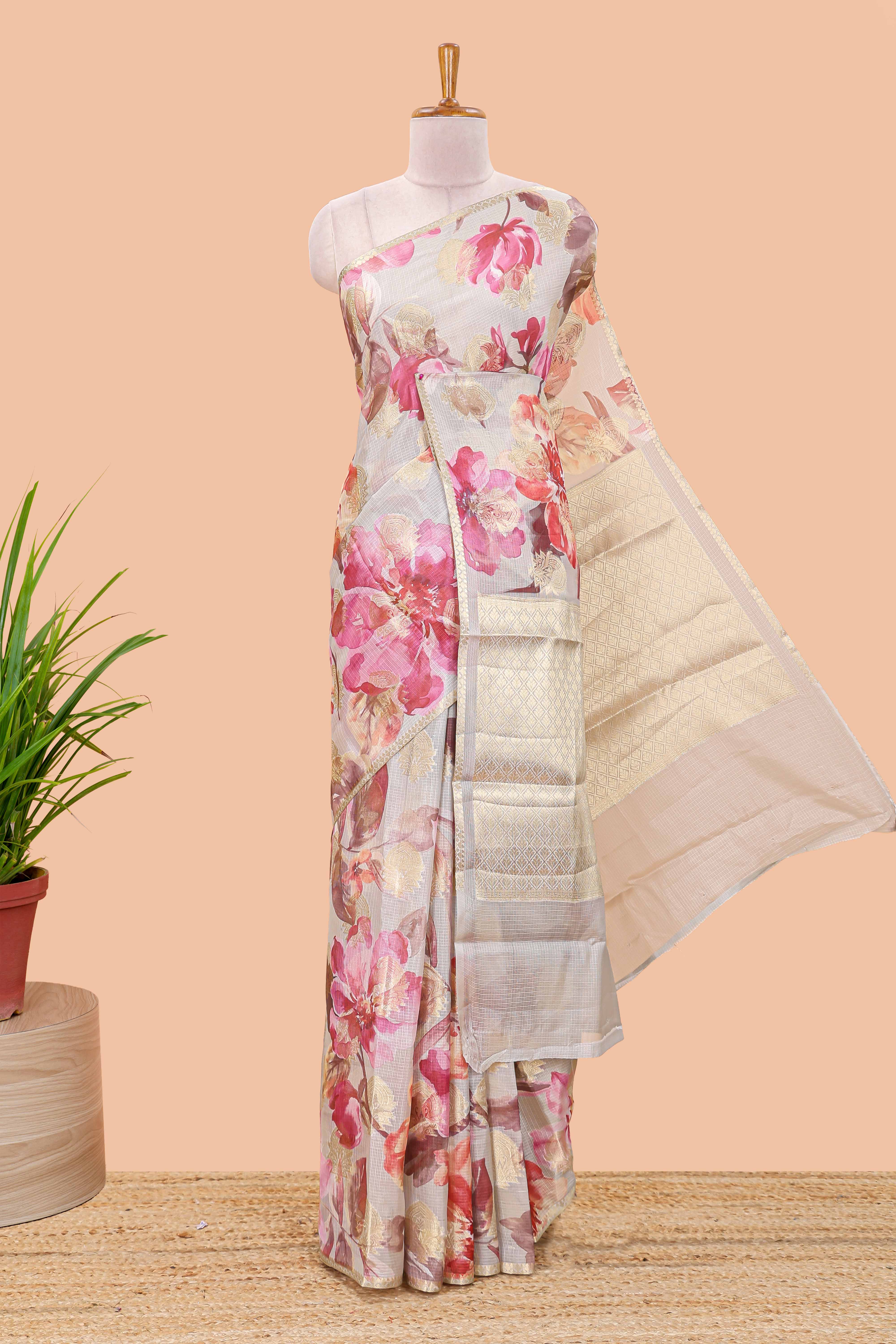 Cream kota silk Kota cotton saree