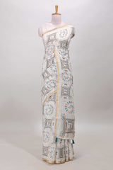Cream linen cotton saree