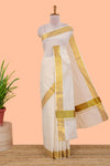 Cream plain Kerala cotton saree