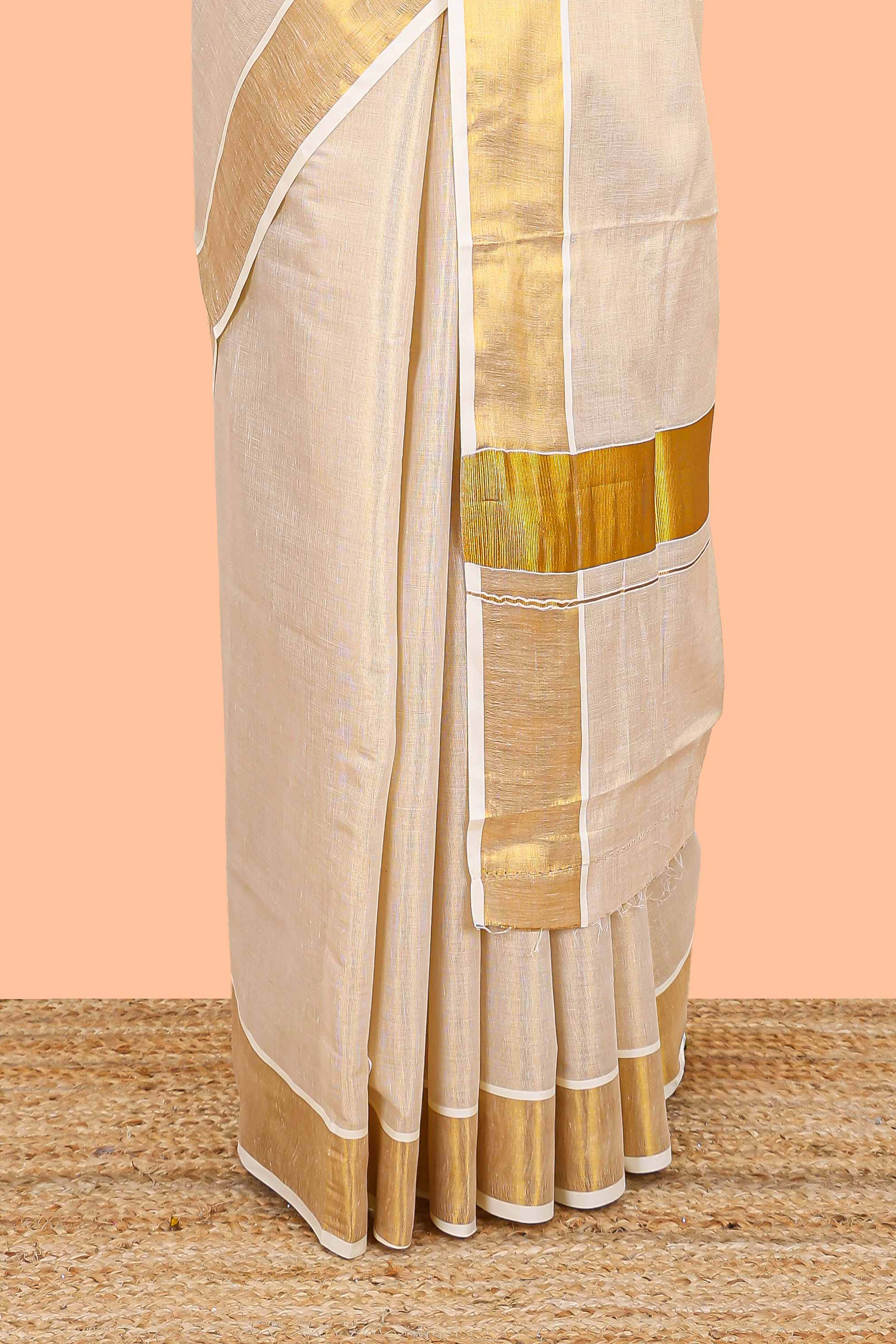 Cream plain body saree